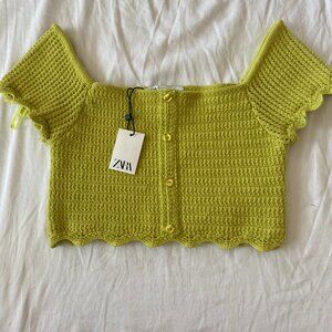 Zara Crochet tank top with cropped sleeves, Size Small, great condition!